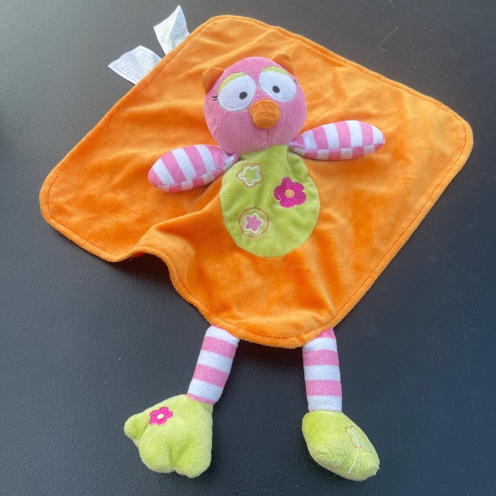 Baby Starters Lovey Security Blanket Plush Flower Bird Owl Pink Orange Rattles